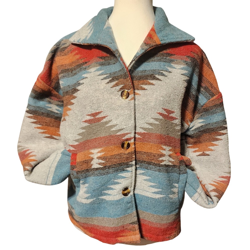 Shop Wanna B Southwestern Aztec Print Button Front Jacket Shacket Size M